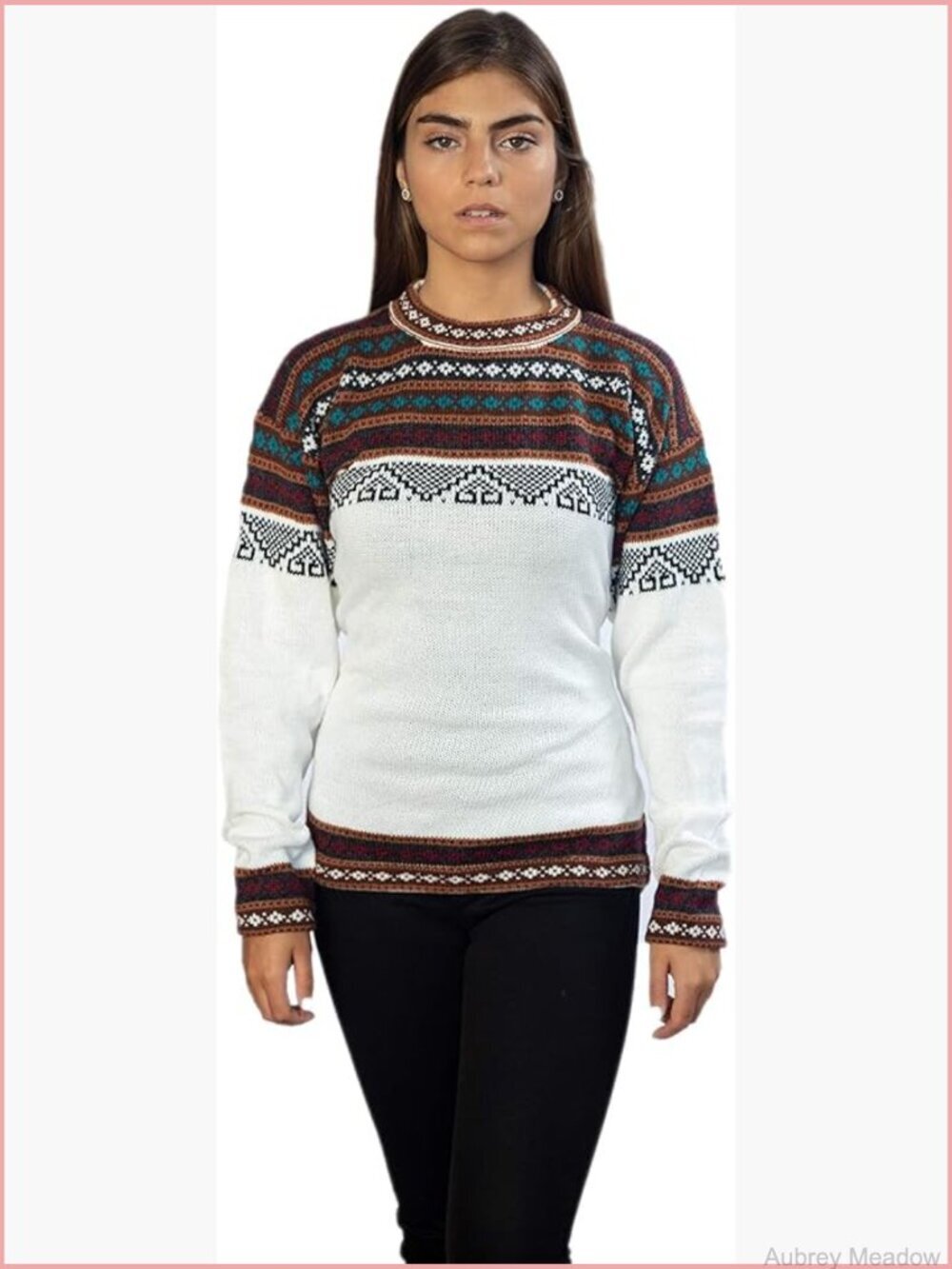 Alpaca Wool Fair Isle Pullover Sweater Crew Neck Long Sleeve Cozy